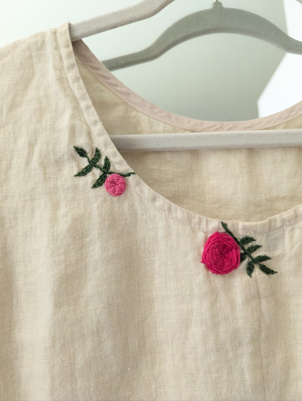 100% Linen Custom Made Hand Embroidered Blouse Made In Europe